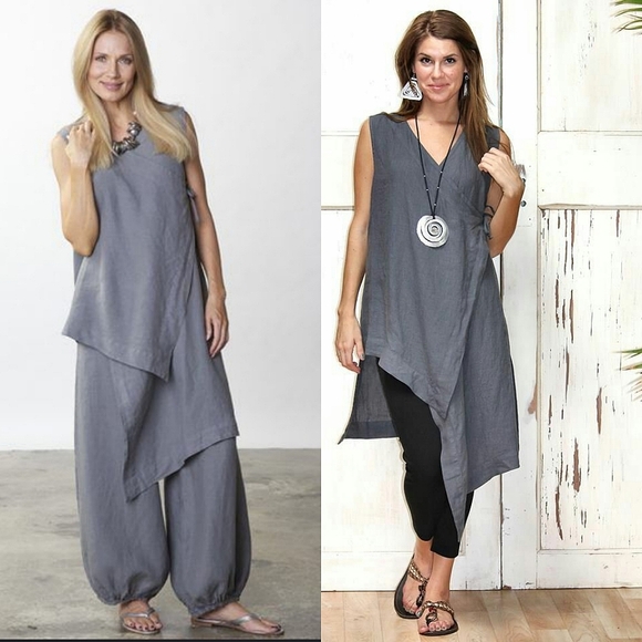 bryn Walker Tops - Bryn Walker LINEN Asymmetric Sleeveless Wrap Tunic in Lavender Grey